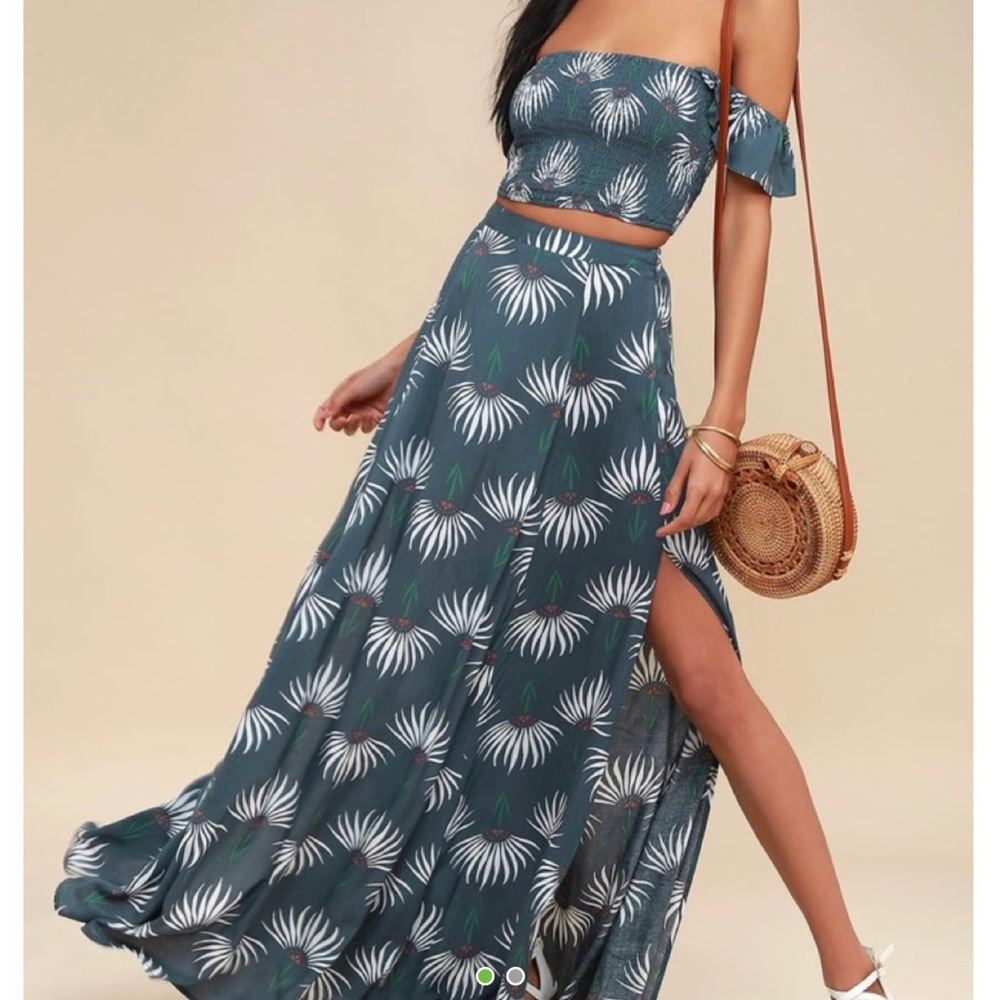 Blue Floral Two Piece Maxi Skirt with top
